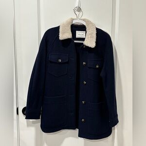 Aritzia Wilfred Free Navy Jacket with Cream Collar